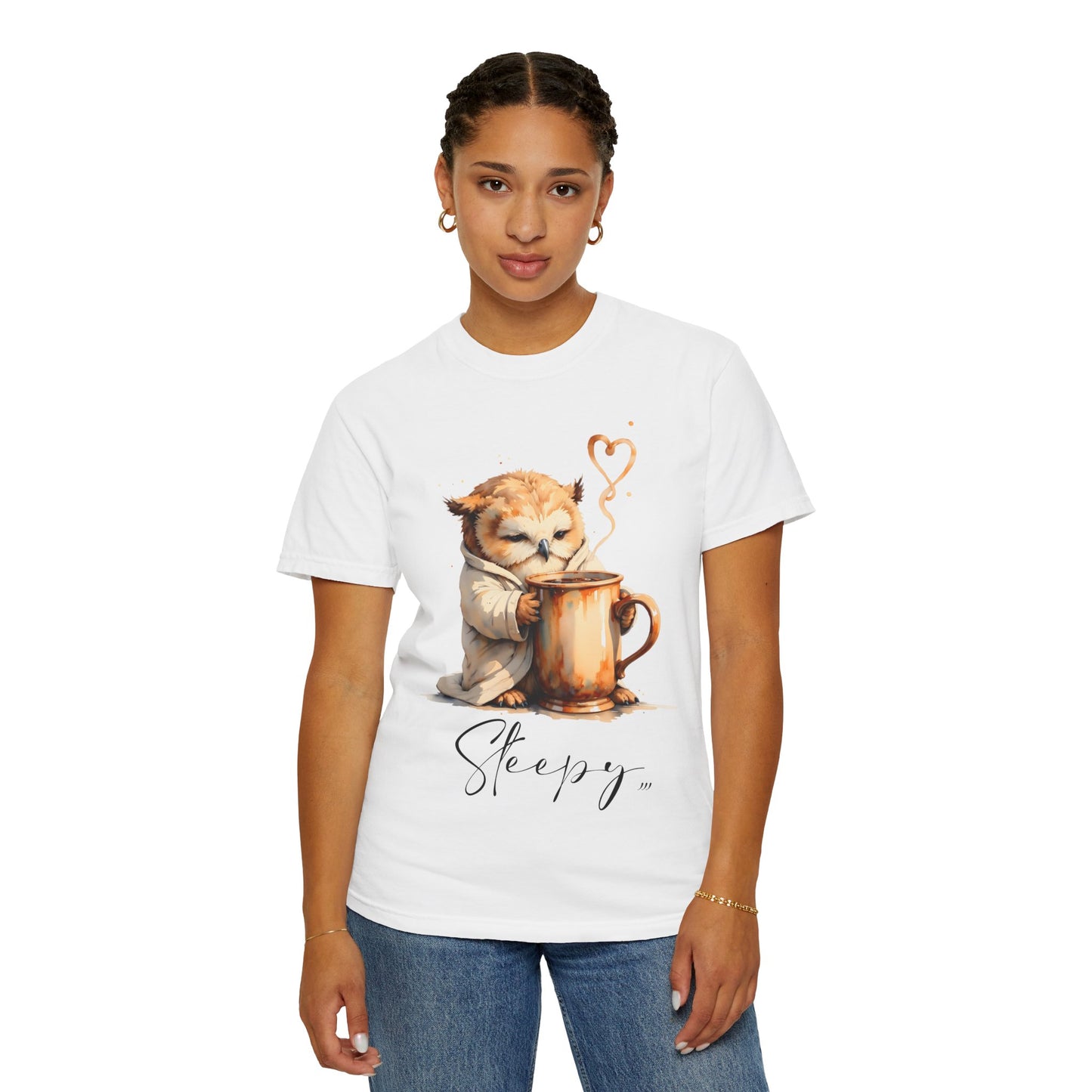 Sleepy Owl Coffee T-Shirt — Cute Cozy Morning Tee