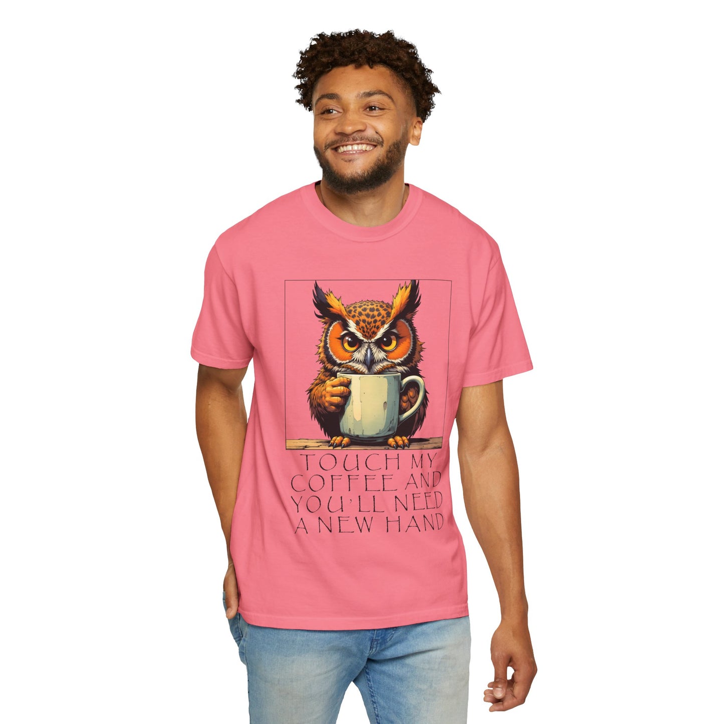 Coffee Owl T‑Shirt - "Touch My Coffee and You'll Need a New Hand" Graphic Tee