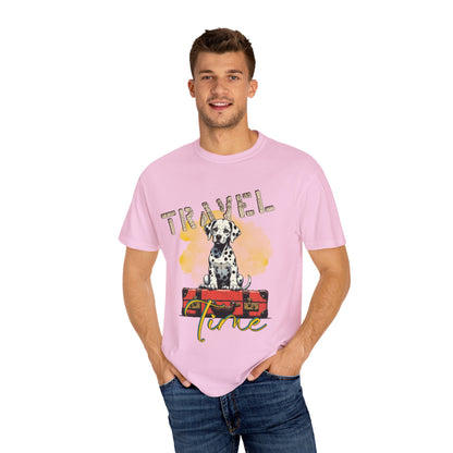 Travel Time Dog T-Shirt, Unisex Graphic Tee, Pet Lover's Gift, Vacation Shirt, Travel Enthusiast Apparel