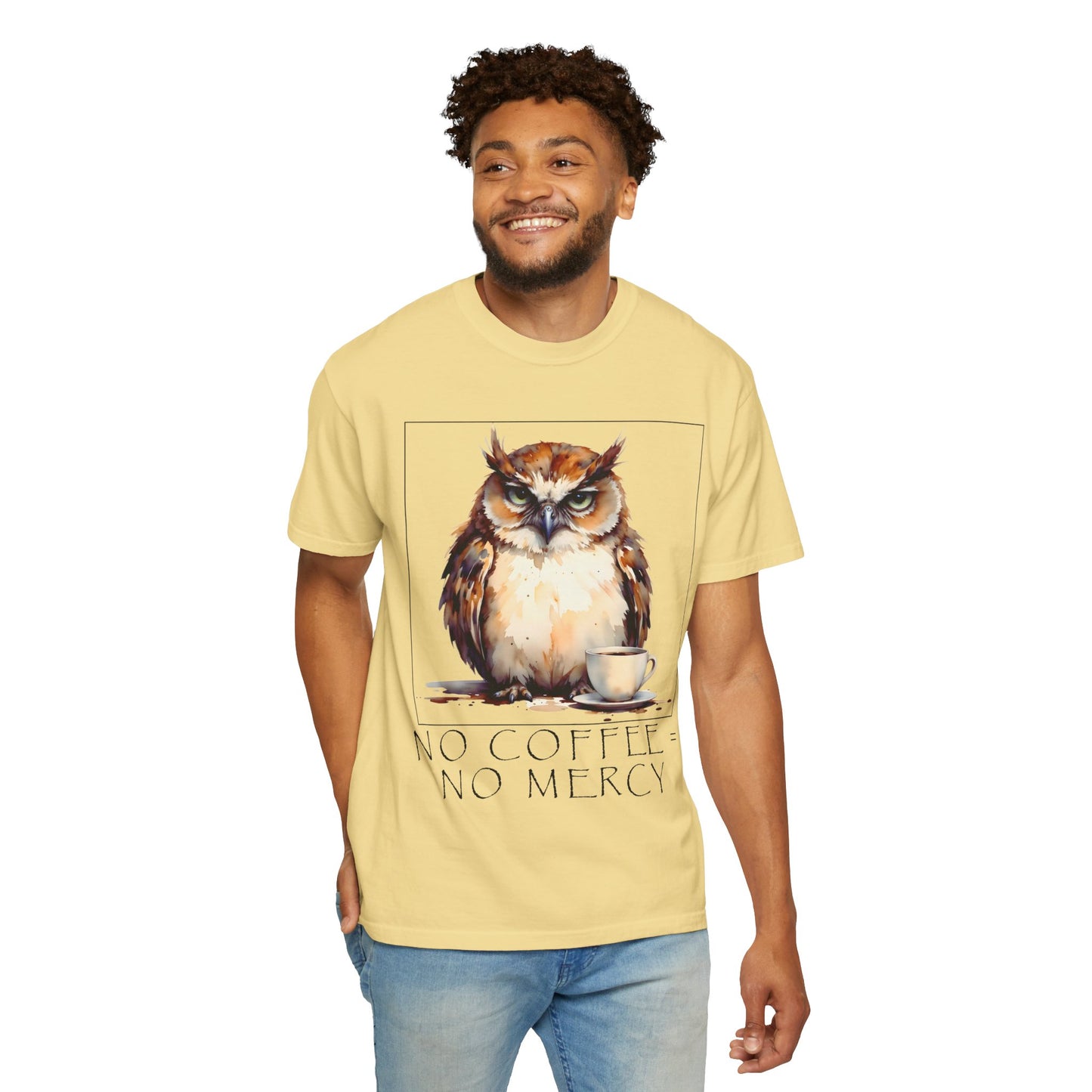 Owl Coffee T‑Shirt — "No Coffee No Mercy" Graphic Tee