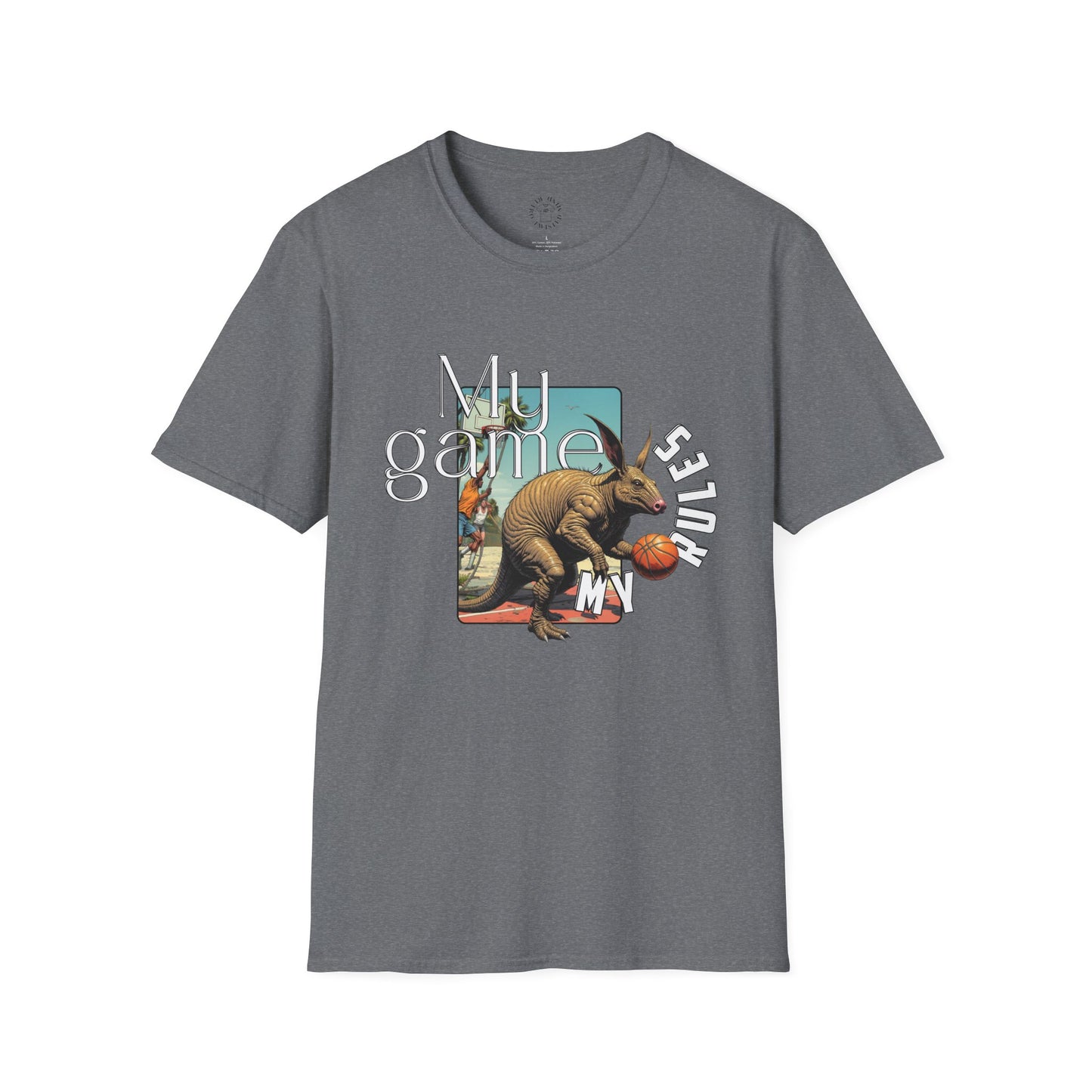 Retro Dinosaur Basketball T-Shirt - Fun Graphic Tee for Sport Enthusiasts, armadillo
