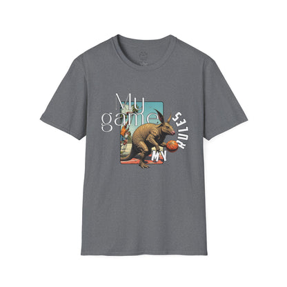 Retro Dinosaur Basketball T-Shirt - Fun Graphic Tee for Sport Enthusiasts, armadillo