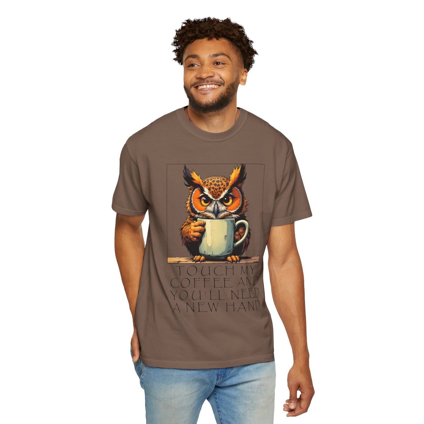 Coffee Owl T‑Shirt - "Touch My Coffee and You'll Need a New Hand" Graphic Tee