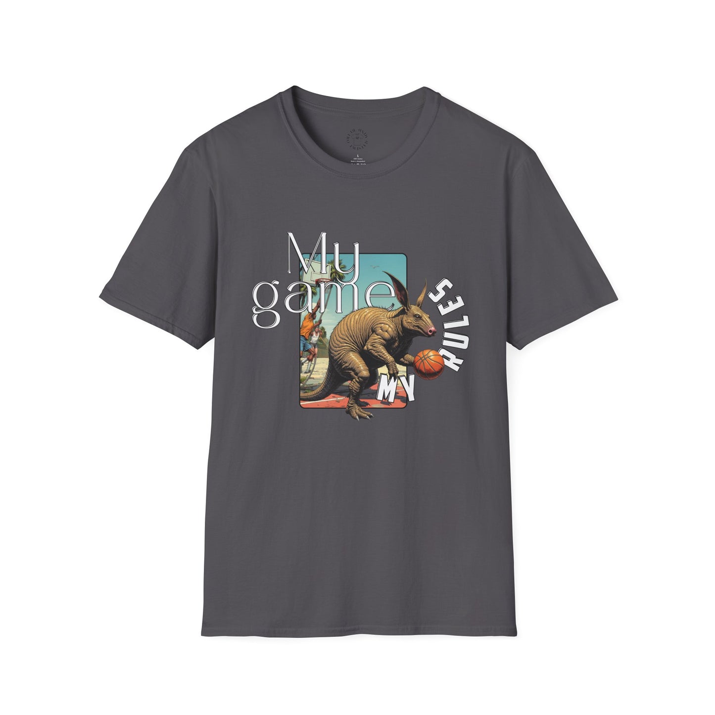 Retro Dinosaur Basketball T-Shirt - Fun Graphic Tee for Sport Enthusiasts, armadillo