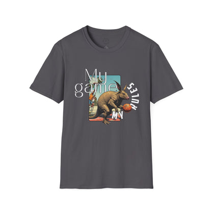 Retro Dinosaur Basketball T-Shirt - Fun Graphic Tee for Sport Enthusiasts, armadillo