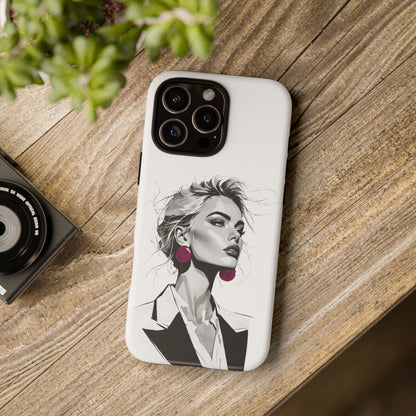 Phone Case — Chic Portrait with Pink Earrings (Stylish Protective Tough Case)