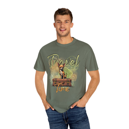 Travel Time Unisex Garment-Dyed T-Shirt - Cute Dog Design for Animal Lovers