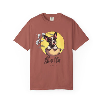 Coffee Pup Unisex Garment-Dyed T-shirt - Cute Dog Lovers Tee