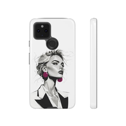 Phone Case — Chic Portrait with Pink Earrings (Stylish Protective Tough Case)