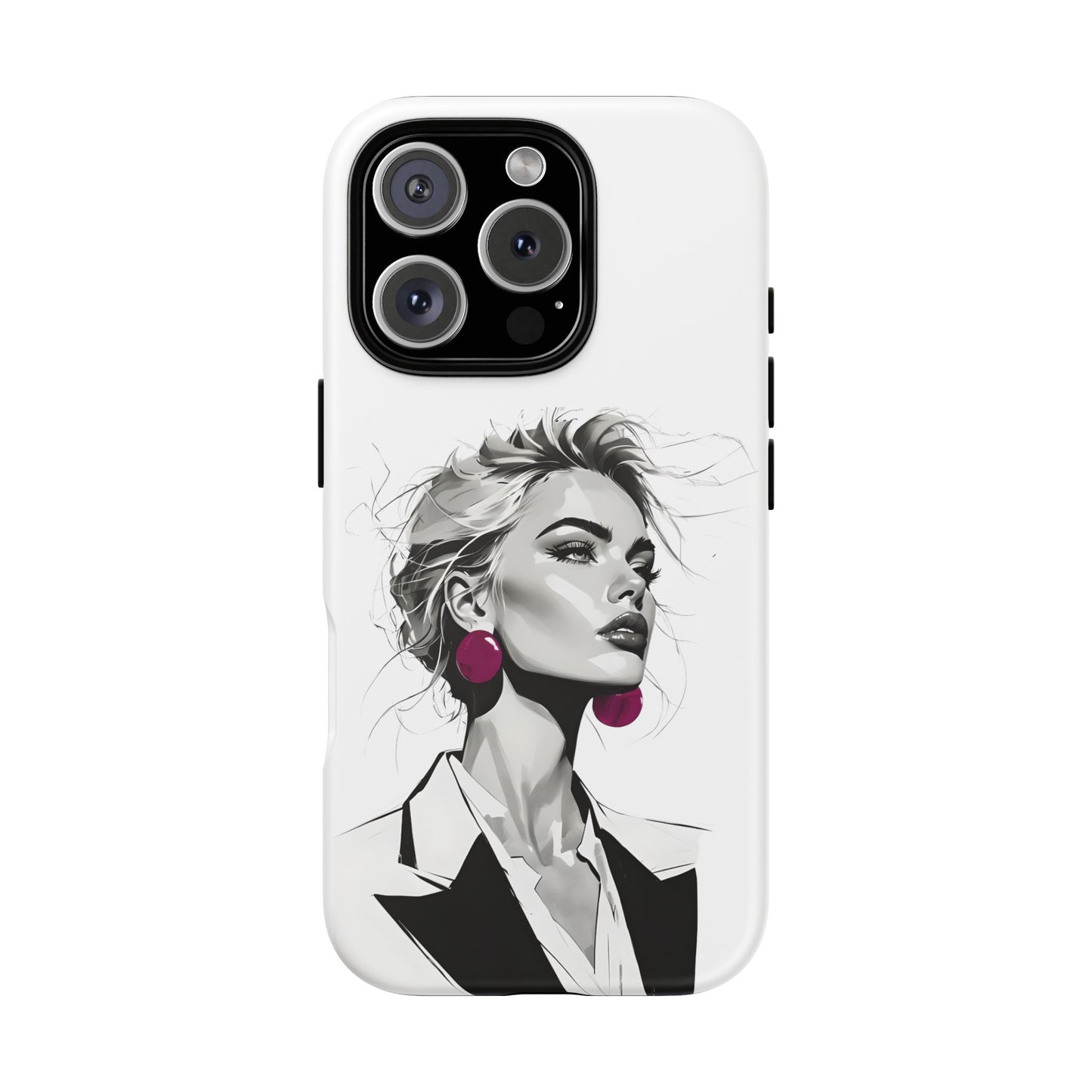 Phone Case — Chic Portrait with Pink Earrings (Stylish Protective Tough Case)