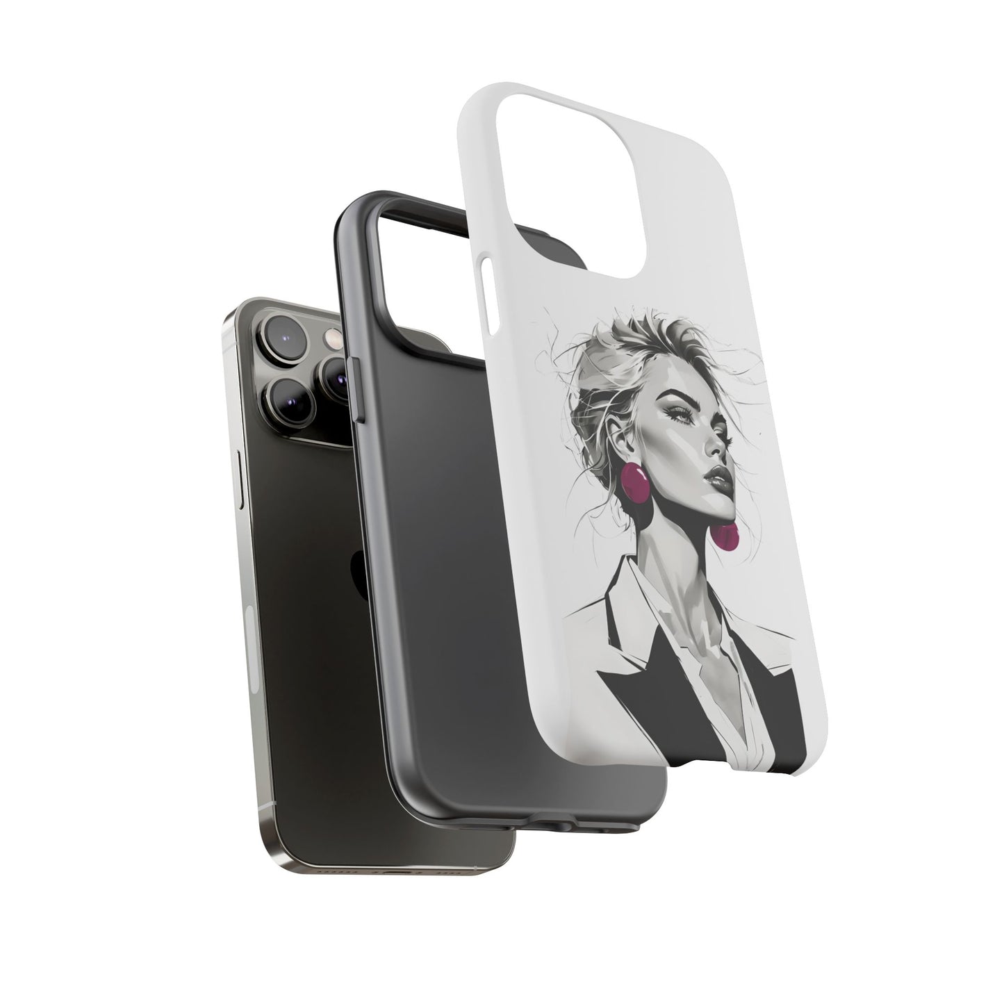 Phone Case — Chic Portrait with Pink Earrings (Stylish Protective Tough Case)