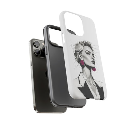 Phone Case — Chic Portrait with Pink Earrings (Stylish Protective Tough Case)