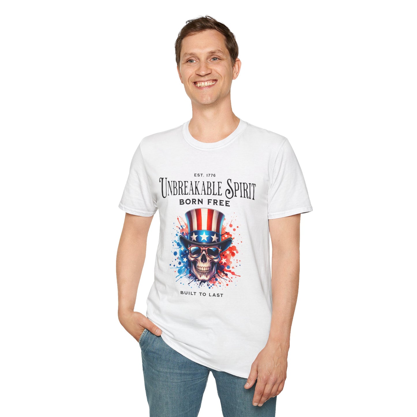 Unisex Softstyle T-Shirt - Unbreakable Spirit Skull Design - Perfect for Independence Day