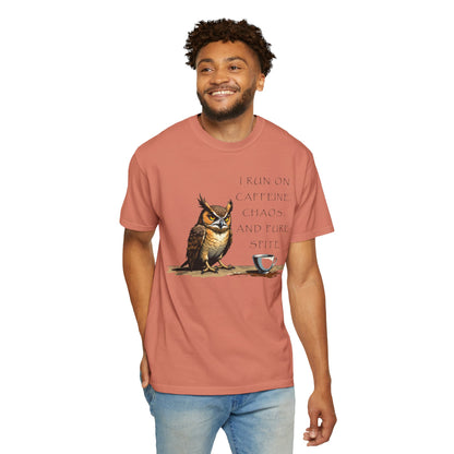 Owl & Coffee T‑Shirt — "I Run On Caffeine, Chaos, And Pure Spite" Graphic Tee