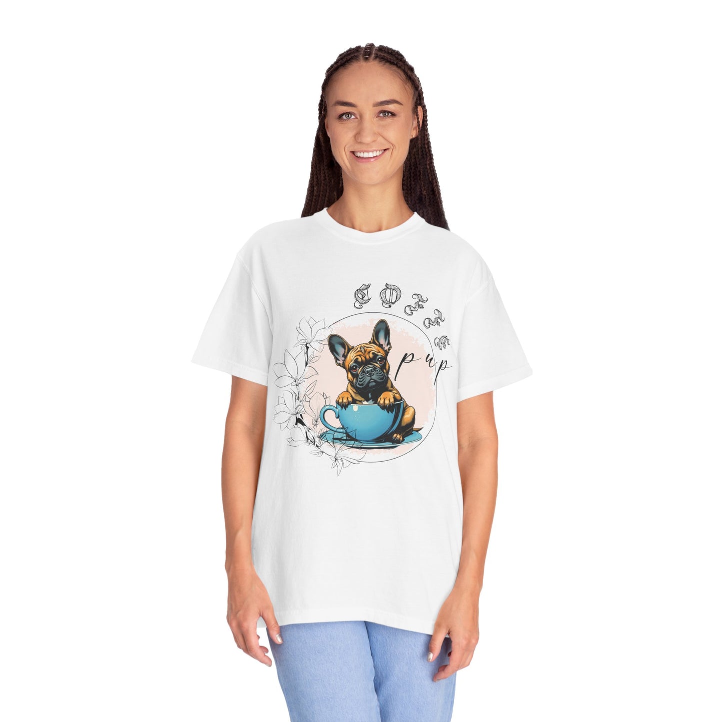 Cute French Bulldog Coffee T-Shirt - Unisex Garment-Dyed Tee