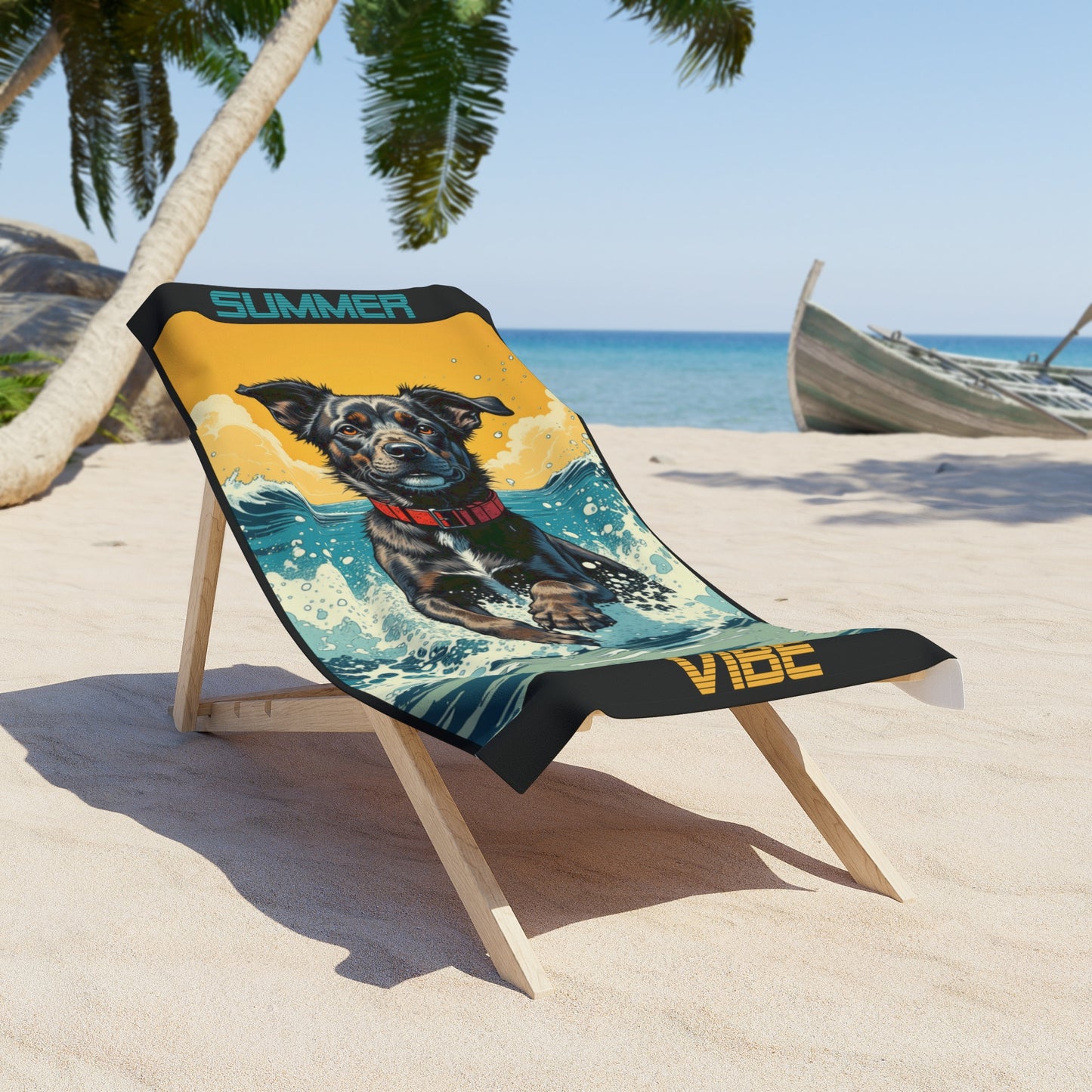 Beach Towel — 'Summer Vibe' Surfing Dog Graphic Towel