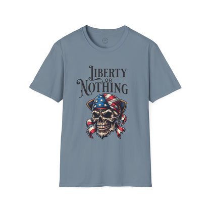 Liberty or Nothing Skull T-Shirt | Unisex Softstyle Tee for Independence Day & Patriotic Celebrations