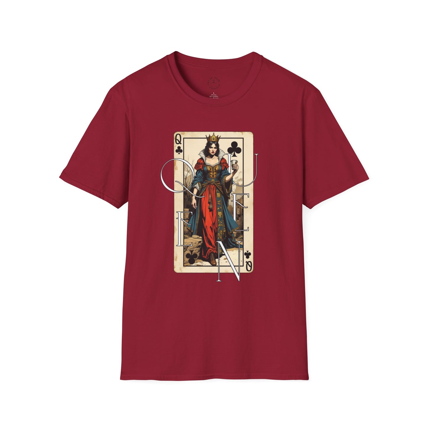 Queen Playing Card Graphic Unisex Softstyle T-Shirt, girl. queen