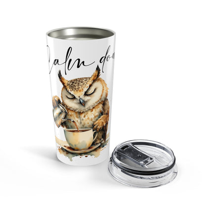 Calm Down Owl 20oz Tumbler — Cute Coffee Travel Mug for Relaxation & Gifts
