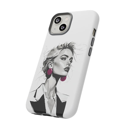 Phone Case — Chic Portrait with Pink Earrings (Stylish Protective Tough Case)