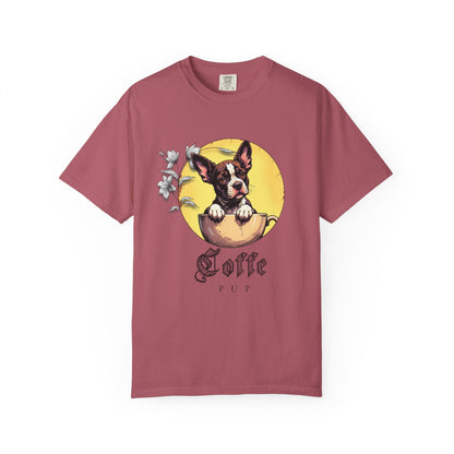 Coffee Pup Unisex Garment-Dyed T-shirt - Cute Dog Lovers Tee
