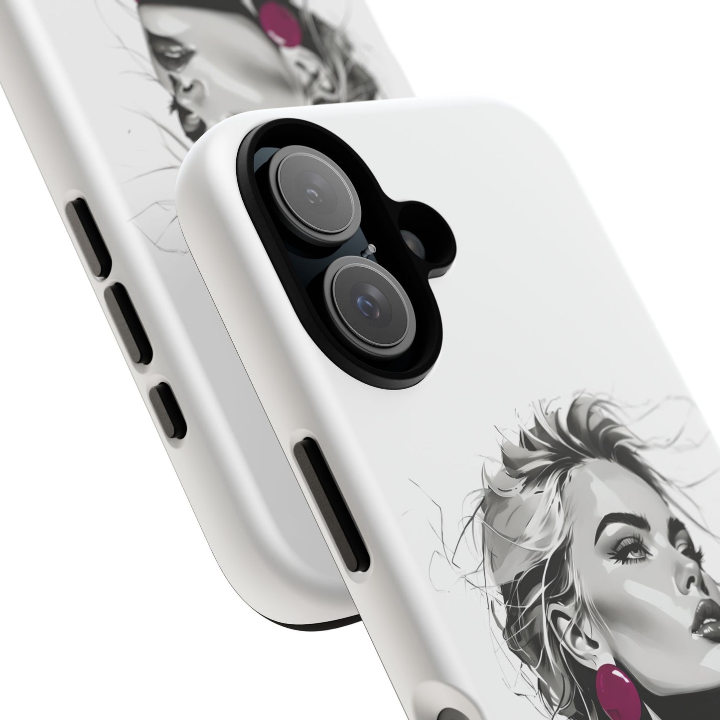 Phone Case — Chic Portrait with Pink Earrings (Stylish Protective Tough Case)