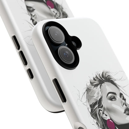 Phone Case — Chic Portrait with Pink Earrings (Stylish Protective Tough Case)