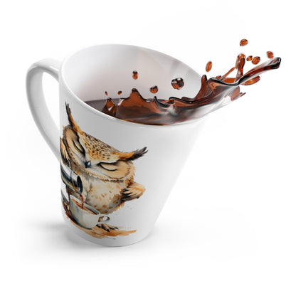 Latte Mug — Sleepy Owl Pouring Coffee Ceramic Mug, Funny Coffee Lover Gift