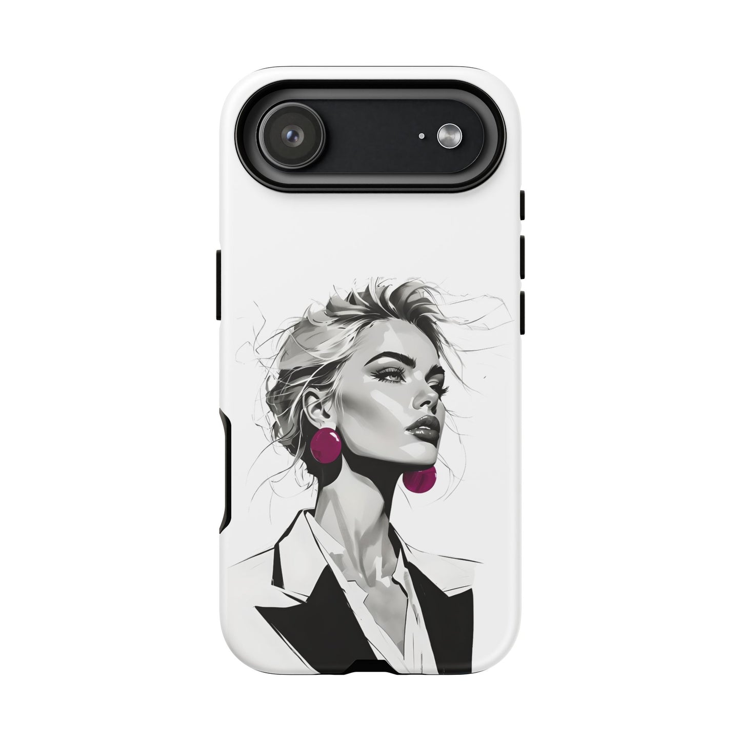 Phone Case — Chic Portrait with Pink Earrings (Stylish Protective Tough Case)