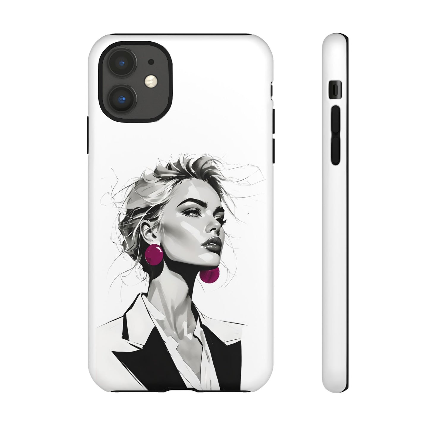 Phone Case — Chic Portrait with Pink Earrings (Stylish Protective Tough Case)