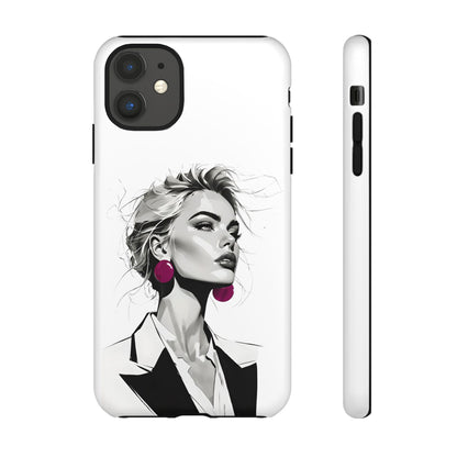 Phone Case — Chic Portrait with Pink Earrings (Stylish Protective Tough Case)