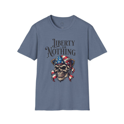 Liberty or Nothing Skull T-Shirt | Unisex Softstyle Tee for Independence Day & Patriotic Celebrations