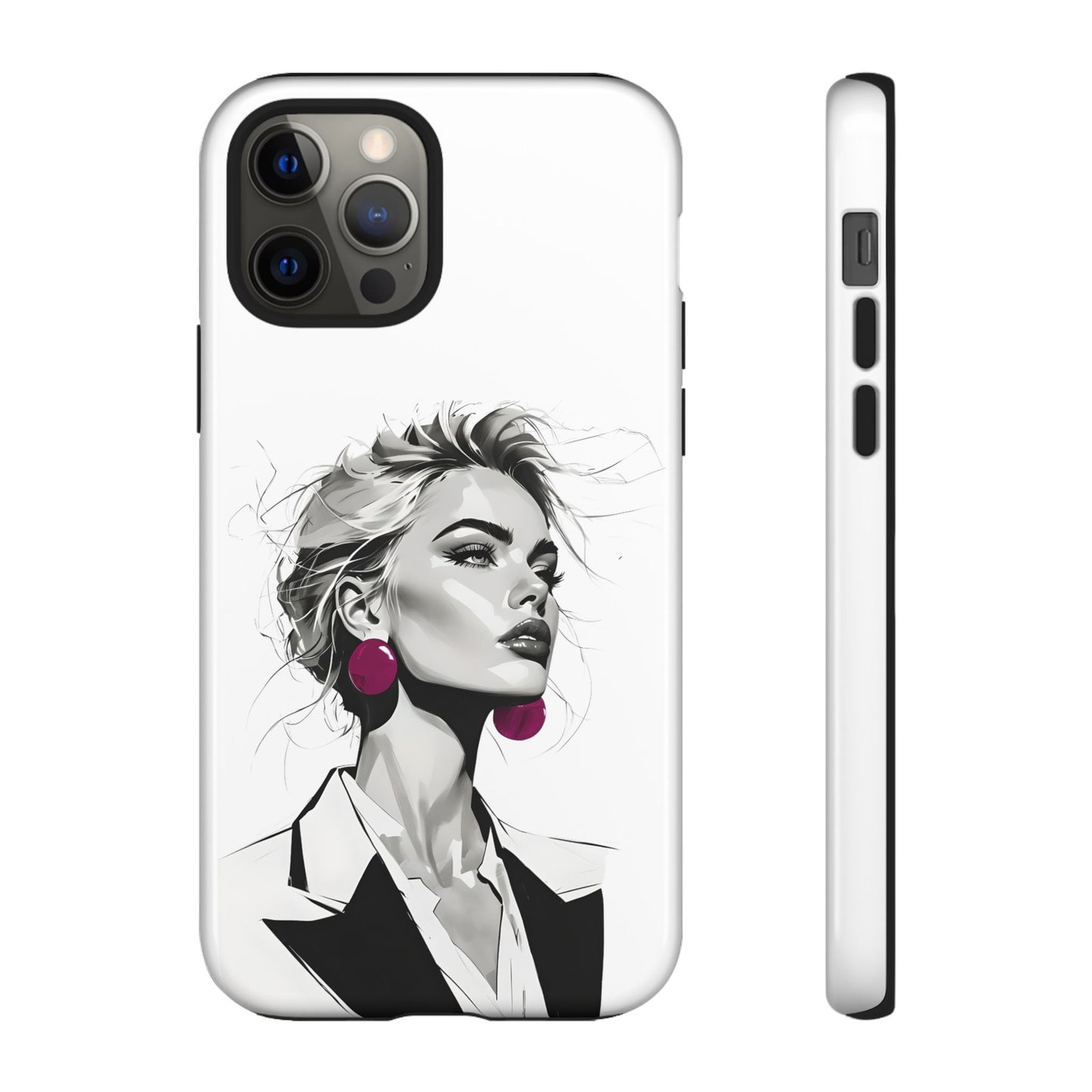 Phone Case — Chic Portrait with Pink Earrings (Stylish Protective Tough Case)