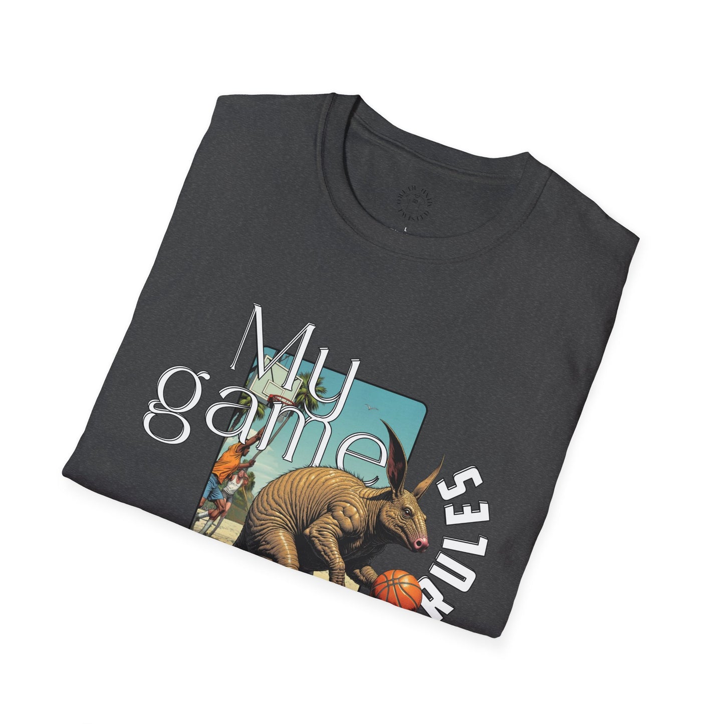 Retro Dinosaur Basketball T-Shirt - Fun Graphic Tee for Sport Enthusiasts, armadillo