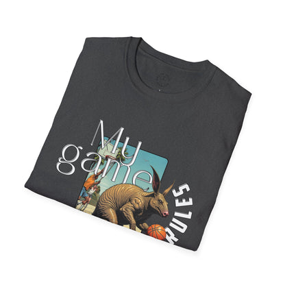 Retro Dinosaur Basketball T-Shirt - Fun Graphic Tee for Sport Enthusiasts, armadillo