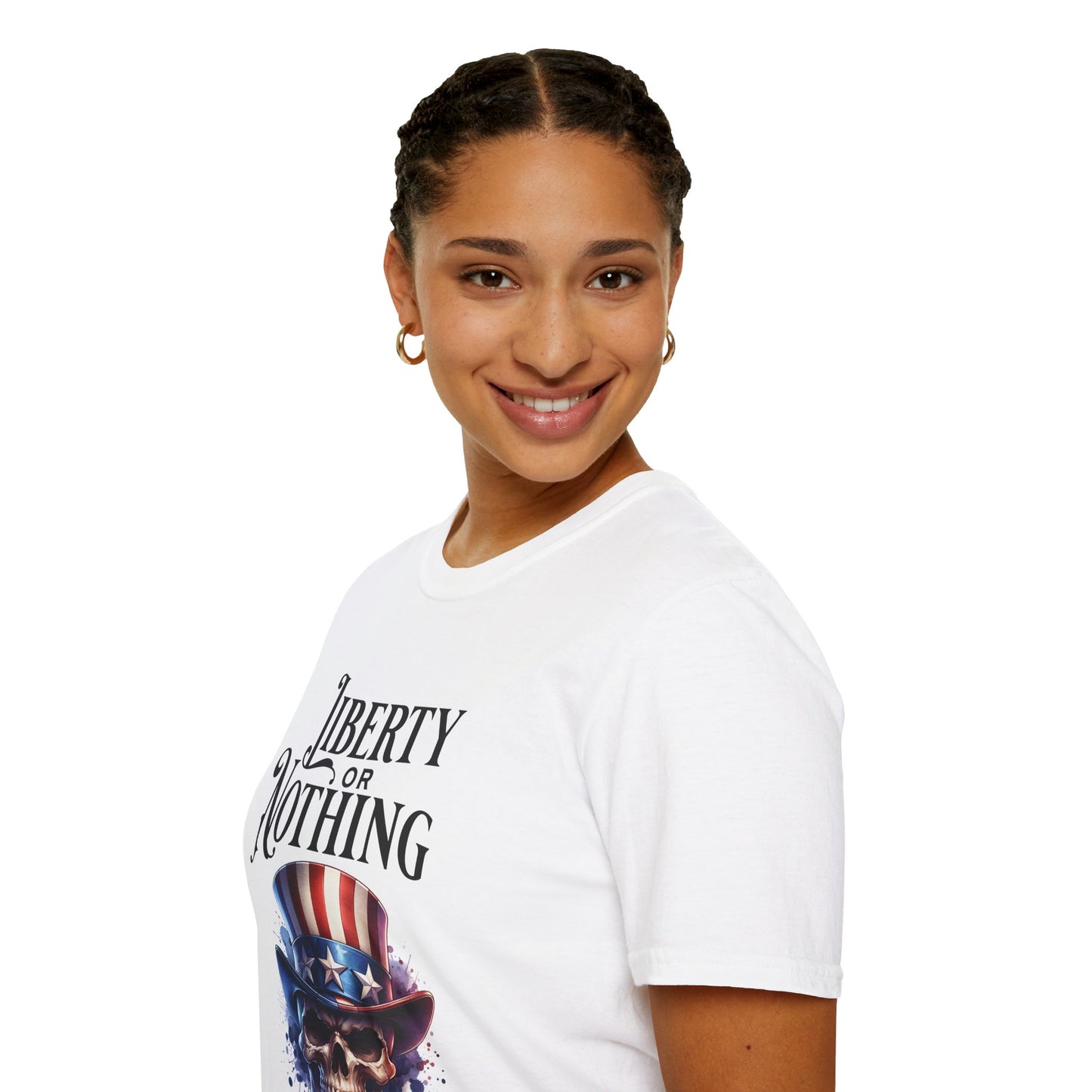 Liberty or Nothing Skull T-Shirt | Unisex Softstyle Tee for Independence Day & Patriotic Celebrations