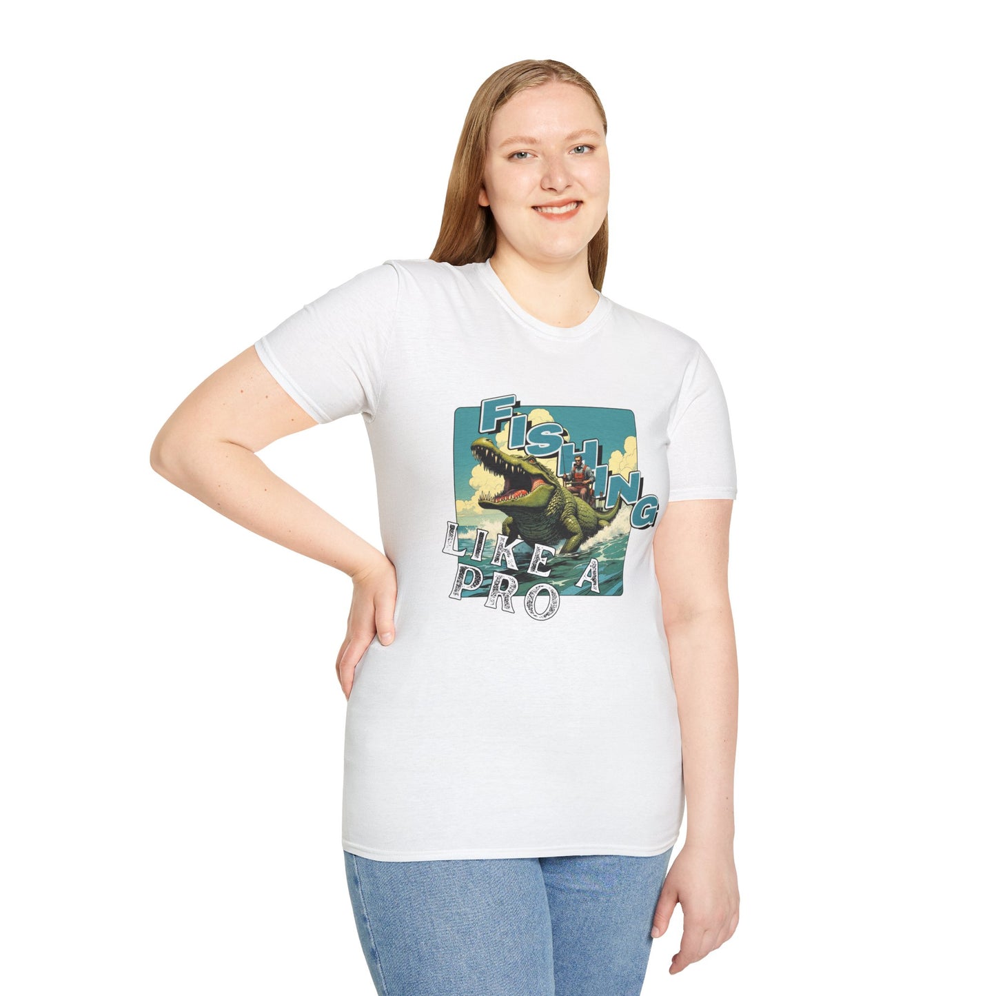 Fishing Like a Pro Unisex Softstyle T-Shirt - Perfect for Anglers & Outdoor Enthusiasts,gator