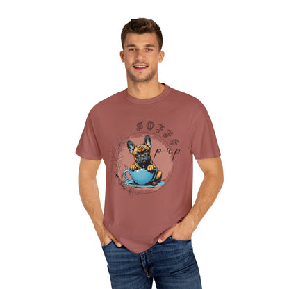 Cute French Bulldog Coffee T-Shirt - Unisex Garment-Dyed Tee