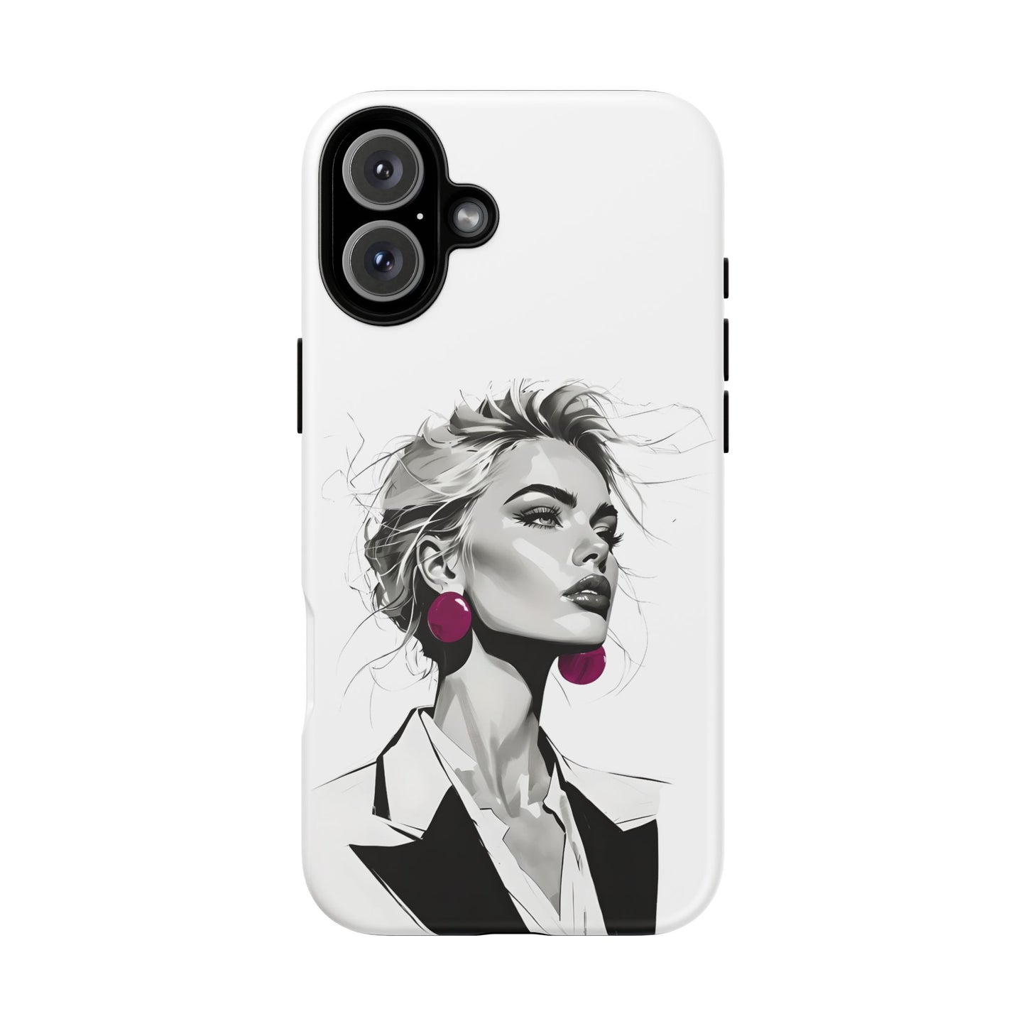 Phone Case — Chic Portrait with Pink Earrings (Stylish Protective Tough Case)