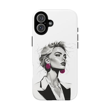 Phone Case — Chic Portrait with Pink Earrings (Stylish Protective Tough Case)