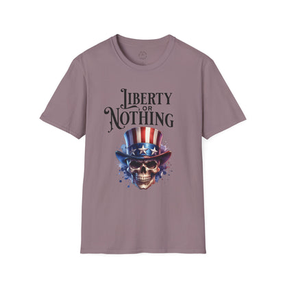 Liberty or Nothing Skull T-Shirt | Unisex Softstyle Tee for Independence Day & Patriotic Celebrations