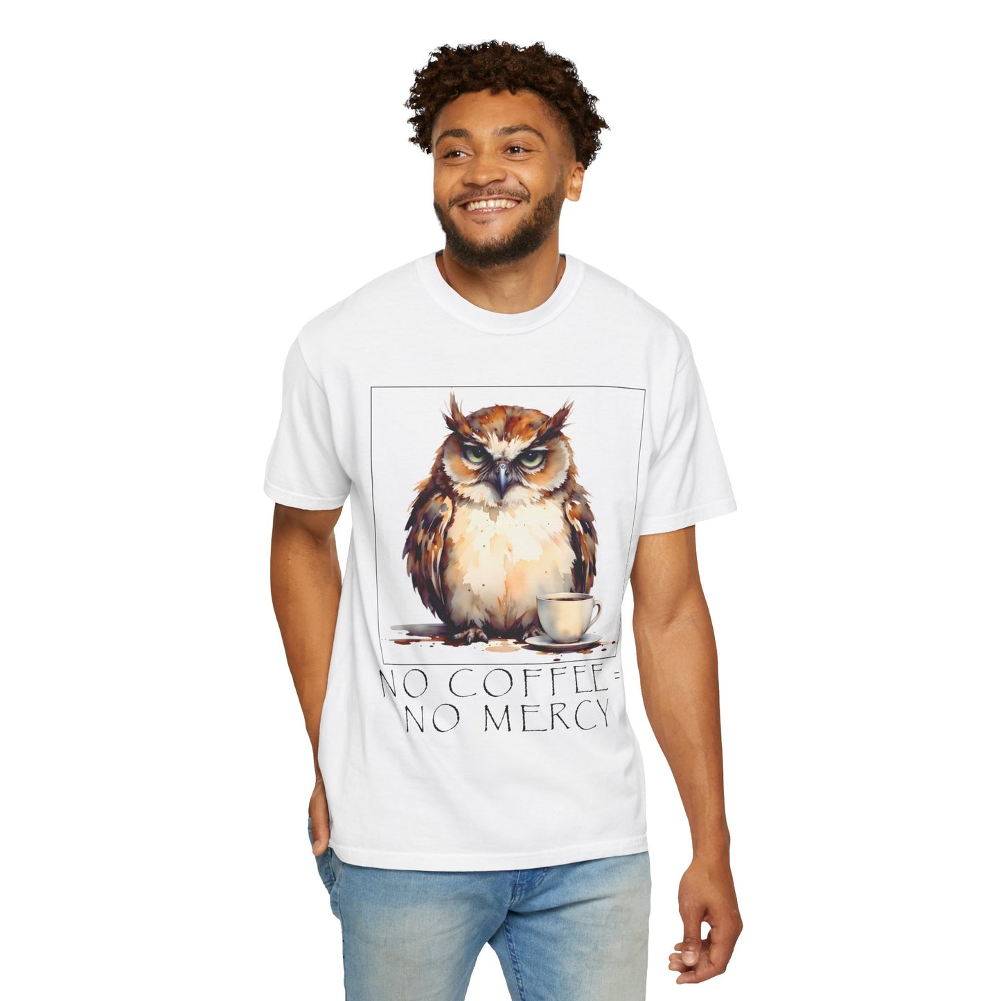Owl Coffee T‑Shirt — "No Coffee No Mercy" Graphic Tee