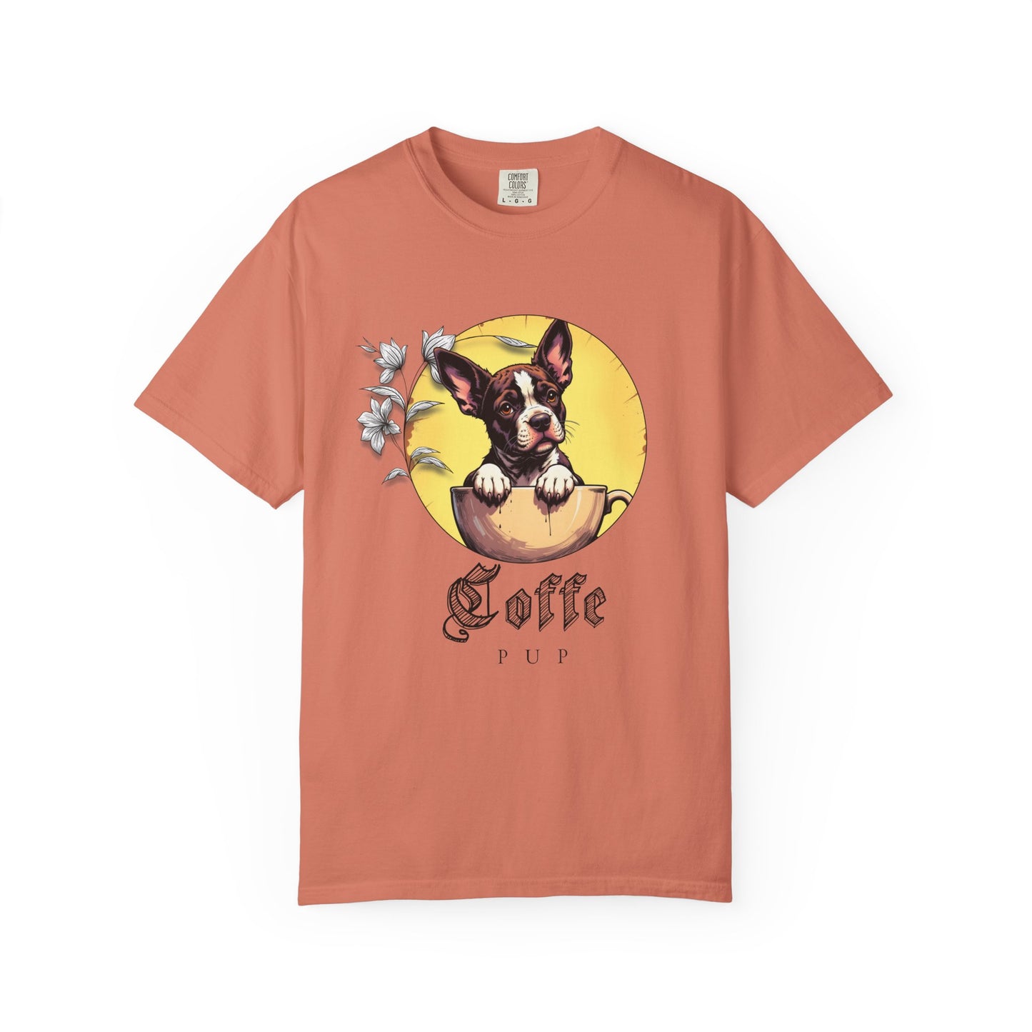 Coffee Pup Unisex Garment-Dyed T-shirt - Cute Dog Lovers Tee