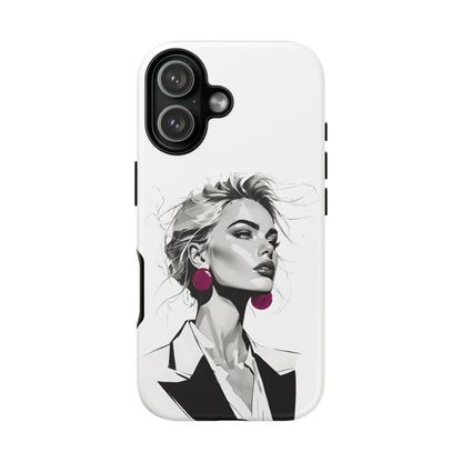 Phone Case — Chic Portrait with Pink Earrings (Stylish Protective Tough Case)