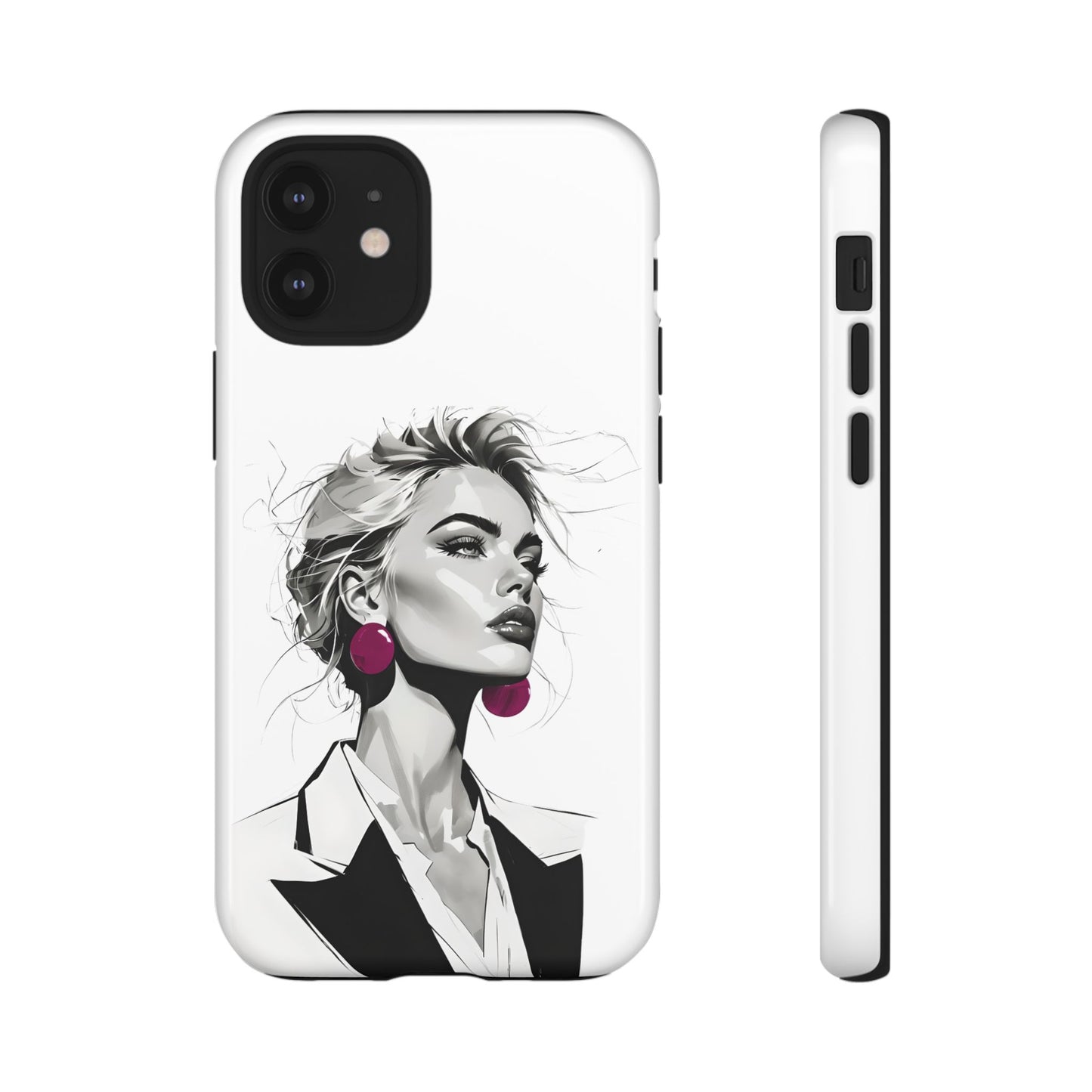 Phone Case — Chic Portrait with Pink Earrings (Stylish Protective Tough Case)