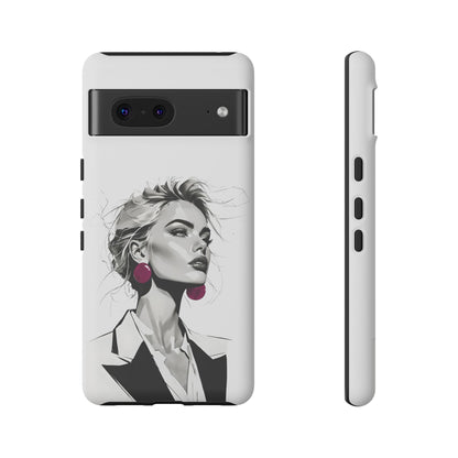 Phone Case — Chic Portrait with Pink Earrings (Stylish Protective Tough Case)