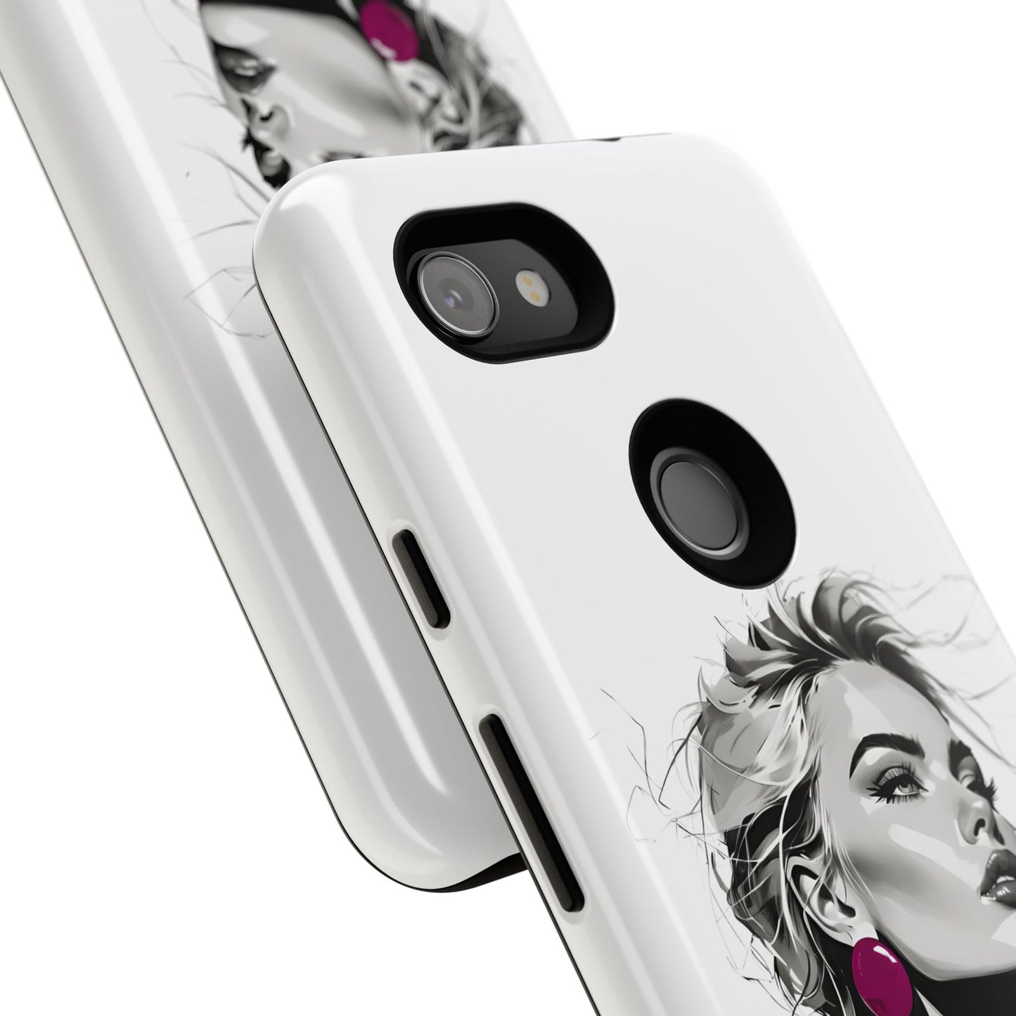 Phone Case — Chic Portrait with Pink Earrings (Stylish Protective Tough Case)