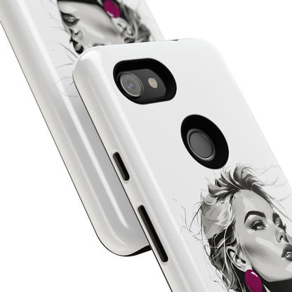 Phone Case — Chic Portrait with Pink Earrings (Stylish Protective Tough Case)