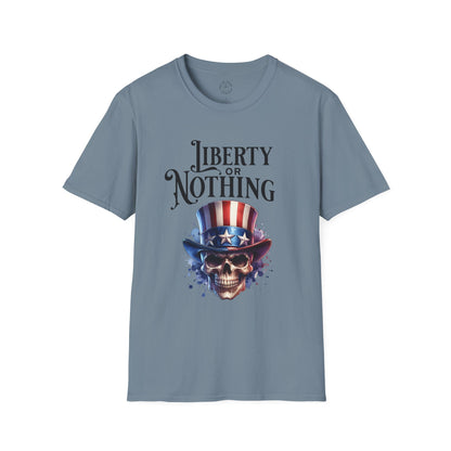 Liberty or Nothing Skull T-Shirt | Unisex Softstyle Tee for Independence Day & Patriotic Celebrations