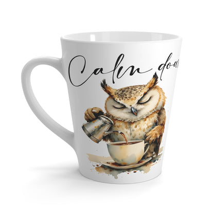Latte Mug — 'Calm Down' Owl Coffee Mug